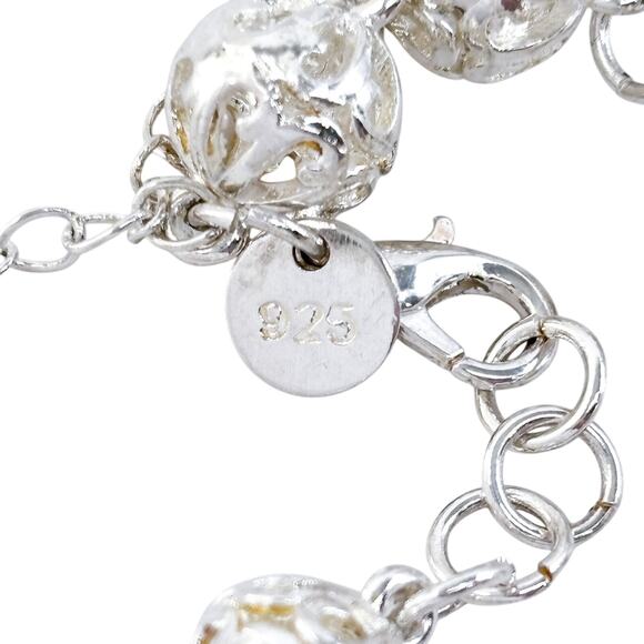 Estate Sterling Silver 925 Filigree Ball Link Bracelet 7.5” - Picture 3 of 6